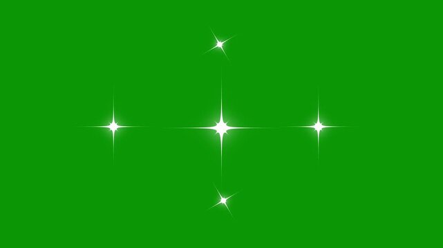White Cartoon Sparkling Stars Twinkle Animation, Flat Vector Doodle Glitter Effect, Fast Blinking Starlight Motion, Seamless Loop on green Background, Festive Overlay Video in 4