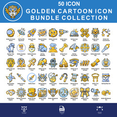 Golden Cartoon Icon Bundle Collection with Space, Dinosaur, Ancient Egypt, Japan, Steampunk and Cute Mascot Premium Vector Set © Rina N. Setyaningsih