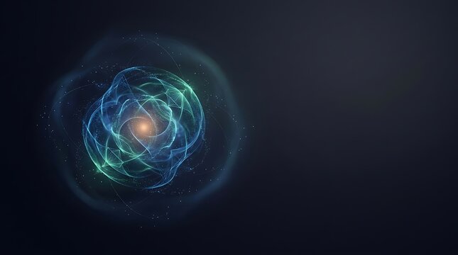 Abstract glowing energy sphere with swirling particles and light