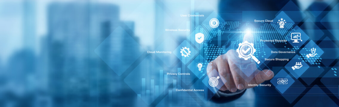 Privacy officer analyzing digital data pointing hand at Data Privacy compliance graph chart growth metrics across a highly secure global network. Advancing enterprise tech for future success.