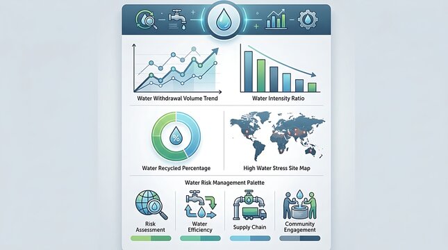 Sustainable water management dashboard with environmental data charts
