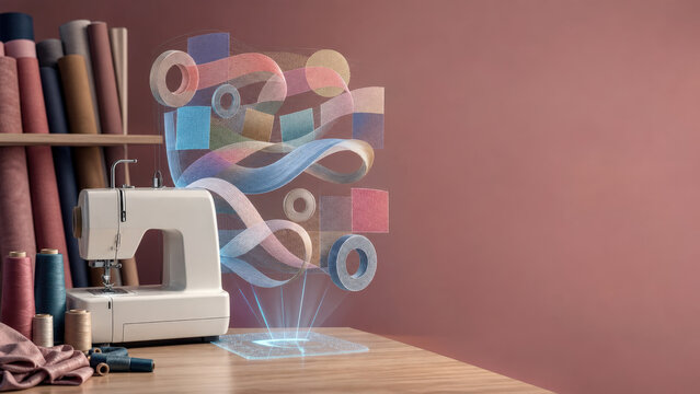 Sewing Machine with Holographic Textile Workflow Visualization