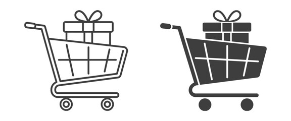 Shopping cart gift box icon set, e-commerce purchase symbols ©   
