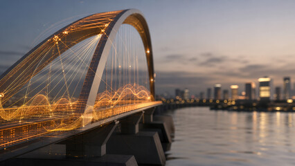 Fototapeta premium Smart Pedestrian Bridge With Holographic Structural Dashboard