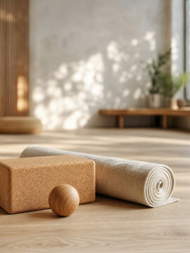 Cork Yoga Block With Linen Mat And Massage Ball