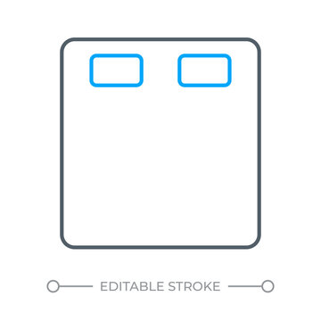 Modern double mattress configuration two color line icon. Urban apartment furniture. Bedroom layout planning bicolor outline symbol. Duotone linear pictogram. Isolated illustration. Editable stroke