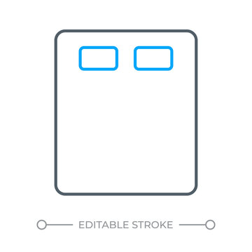 Standard double mattress two color line icon. Bed size planning. Master suite styling. Home bedding bicolor outline symbol. Duotone linear pictogram. Isolated illustration. Editable stroke