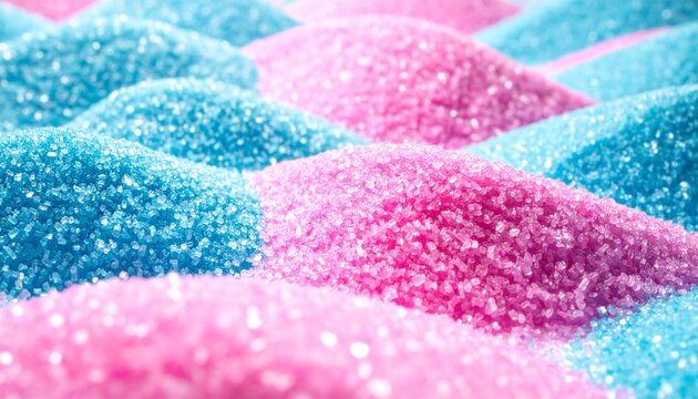 Abstract Macro Shot of Sparkling Pink and Blue Granulated Sugar Crystals