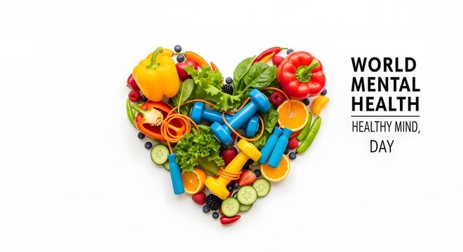 Heart shaped arrangement promoting world mental health day and healthy lifestyle