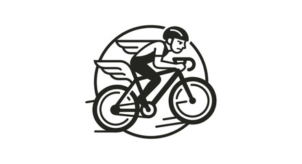 Obraz premium Cyclist Icon with Wings, Speed, Sport, and Freedom Concept