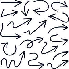 Fototapeta premium Set of hand drawn black arrows with various shapes and directions isolated on a white background
