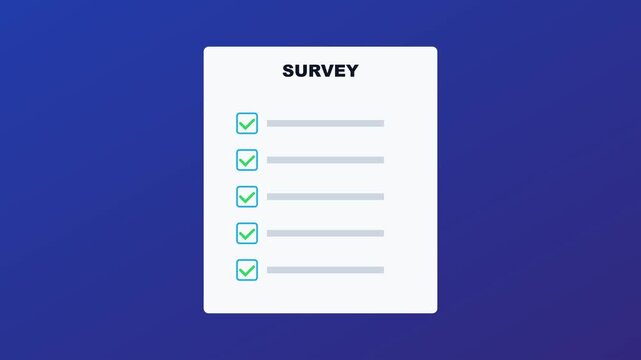 Animated survey checklist with green checkmarks for customer feedback and data collection animation 4k