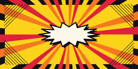 vintage comic book background with yellow burst red orange rays and blank speech bubble © GHULAM Abbbas