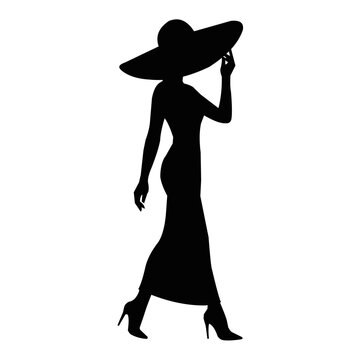 Elegant Woman Walking in Hat Silhouette Fashion Vector. Resizable and editable, EPS 10.