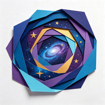 Abstract Paper Art Galaxy Swirl with Stars and Nebula Layers