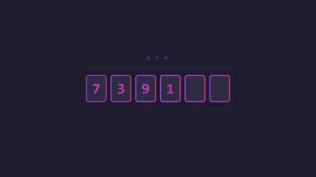 Digital otp verification interface animation with glowing neon numbers for secure online login and two-factor authentication process 4k