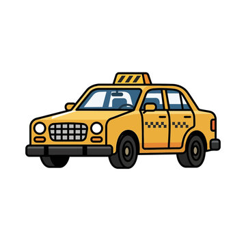 Yellow taxi cab side view cartoon illustration.
