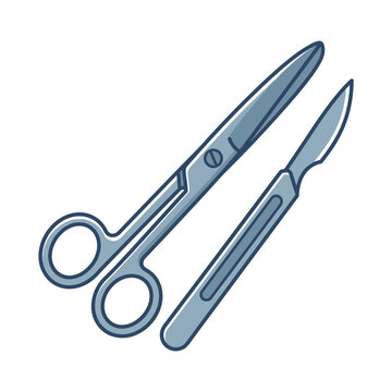 Surgical scissors and scalpel medical tools.