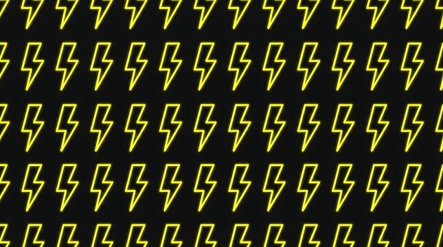 Repeating yellow neon lightning bolt pattern on black background