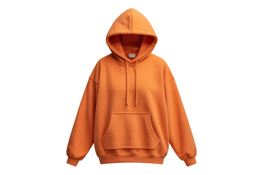 Orange hoodie sweatshirt isolated on white. Blank hooded pullover for apparel design.