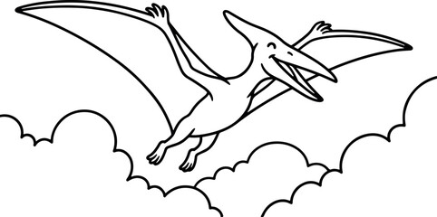 Pterodactyl in flight line art educational illustration for children's projects © Mohammad Abdul Aziz