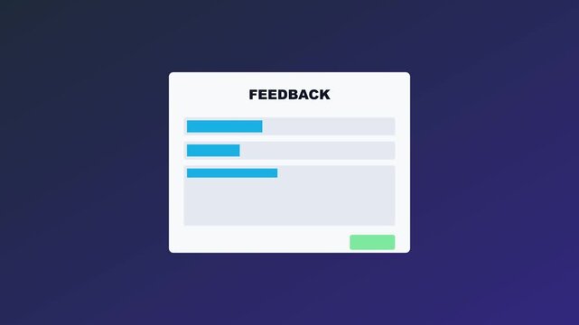Minimalist feedback form ui animation with interactive submit button for digital user experience and web interface 4k