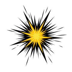 Fototapeta premium Comic book explosion starburst element, retro pop art style boom effect, yellow and black dynamic flash graphic for design projects isolated on Transparent Background