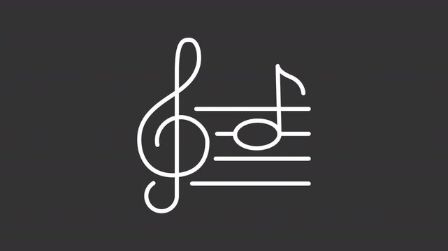 Animated musical notes white line icon. Music lesson animation. Building blocks of melody. Harmonic sounds. Academic subject learning. Isolated element on dark background. Alpha transparent video