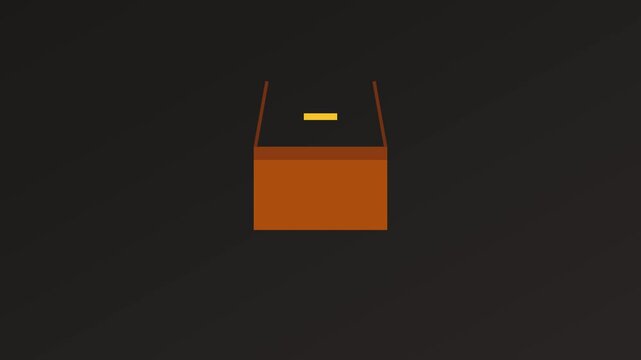 Minimalist open brown cardboard box animation with gold coin for e-commerce and finance concepts 4k delivery