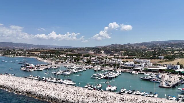 Aerial View of Latchi Harbour in Cyprus with Sailboats and Ships