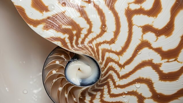 Nautilus shell cross section showing a spiral pattern.