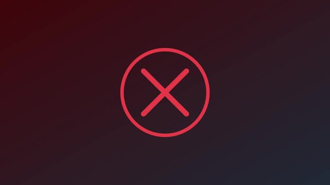 Red x mark symbol animation on dark 4k background, for error and, rejection notification