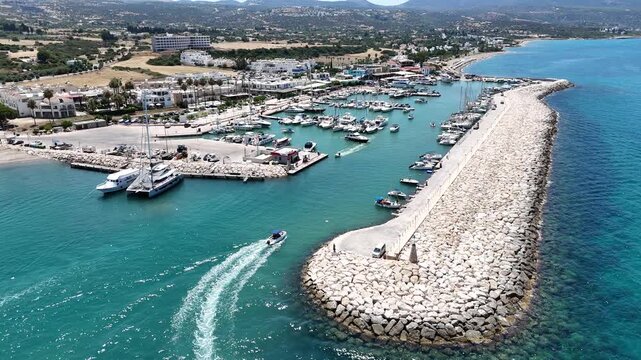 Aerial View of Latchi Harbour in Cyprus with Sailboats and Ships