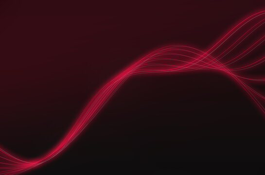 Abstract red neon wave lines on dark background vector illustration