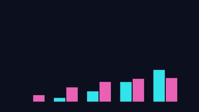 Animated bar chart graph showing dynamic data growth and market trends with minimalist blue and pink animation 4k