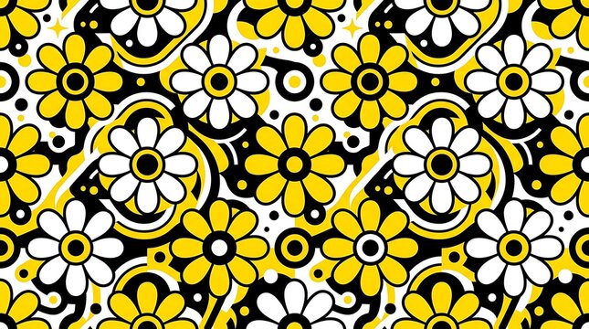 Seamless floral pattern with yellow and white daisies