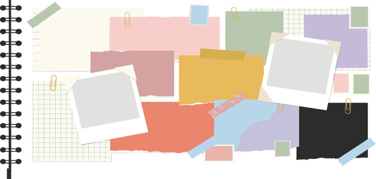 Crumpled notebook sheets with ragged edges, realistic torn pieces of lined paper. Blank memo sheet shreds, ragged note scraps, wrinkled paper strips, collage or scrapbooking vector elements set