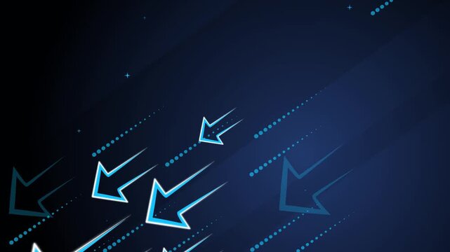 Dark abstract background with glowing arrows and dotted motion lines moving diagonally animation