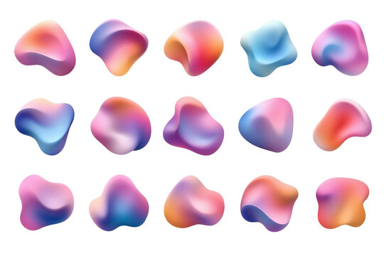 Abstract fluid gradient shapes creating modern organic designs on a transparent background