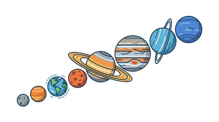 Colorful hand drawn planets of the solar system. © jamil