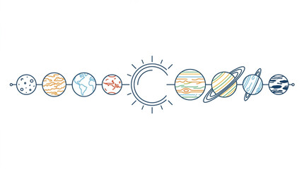 Colorful hand drawn solar system planets and sun illustration. © jamil