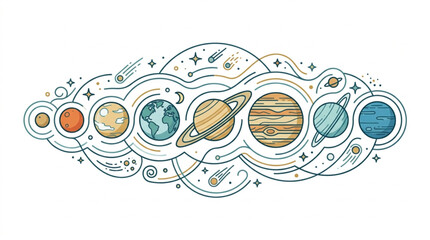 Colorful hand drawn solar system planets illustration. © jamil