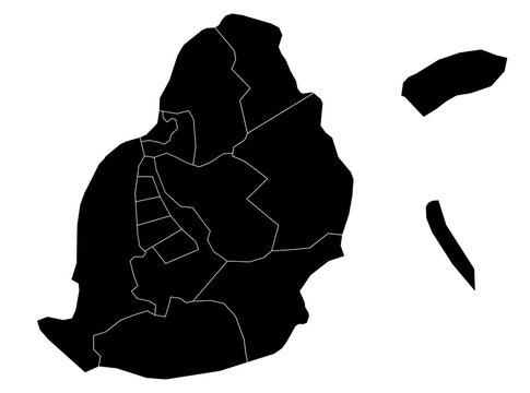 A contour map of Mauritius with administrative borders. Mauritian administrative silhouette