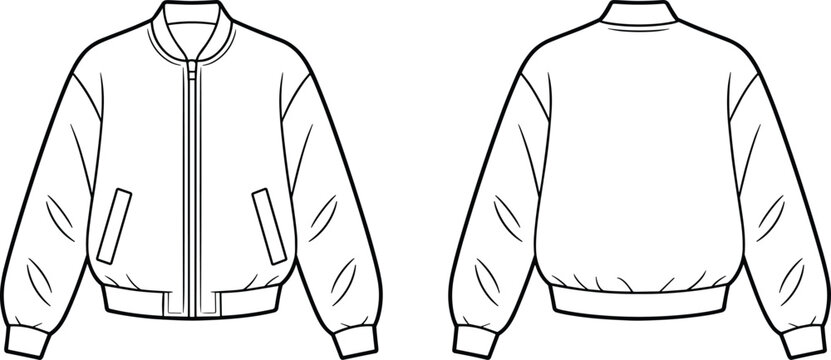 Classic bomber jacket front and back outlines for professional garment design and style references