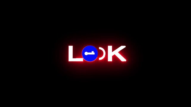Glowing Neon Key Lock Symbol Animation on Black Background, 4K