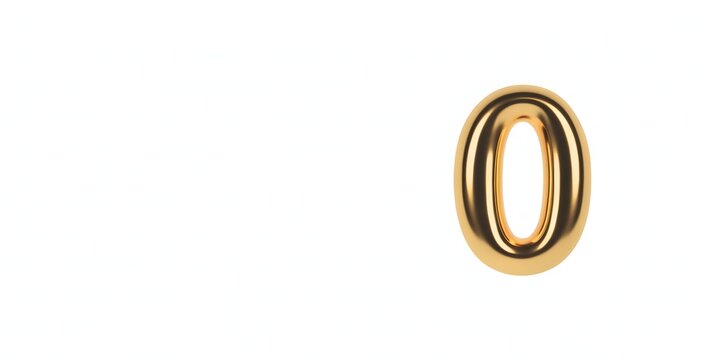 Golden number zero on white background.