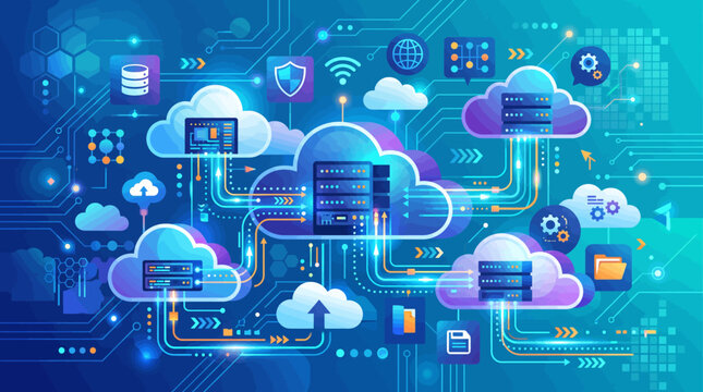 Digital Cloud Computing Network Infrastructure with Server Data Processing and Global Connectivity Concept