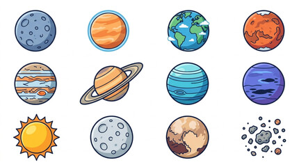 Colorful Illustrated Planets and Celestial Bodies Collection. © Yandi
