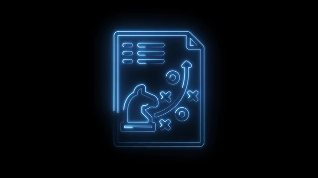 Neon blue chess strategy plan document with tactical arrows and markers on icon black background