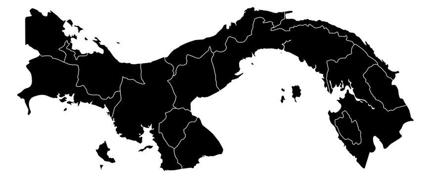 A contour map of Panama with administrative borders. Panamanian administrative silhouette